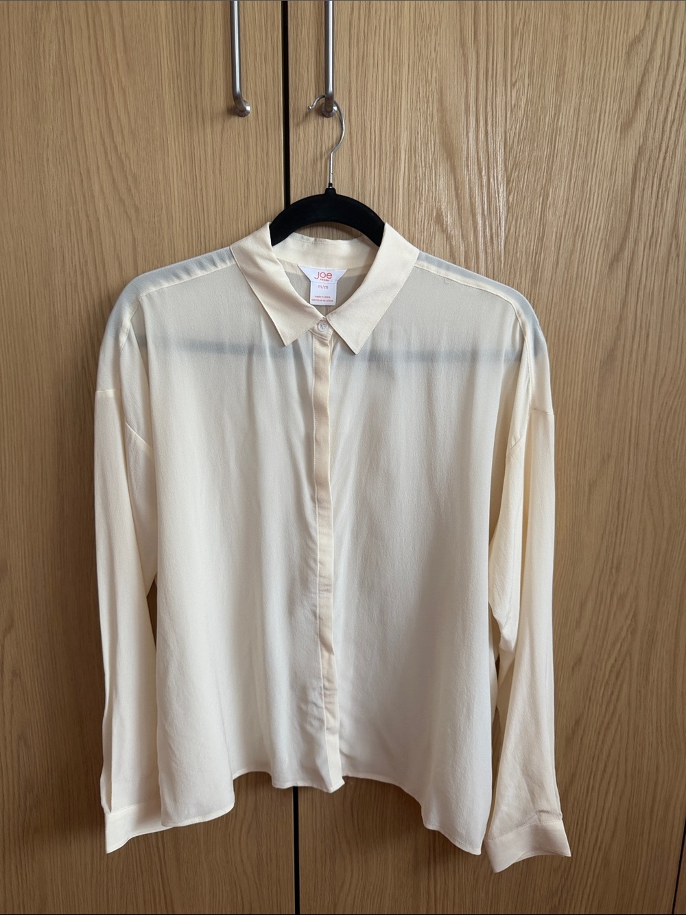 Joe Fresh 100% Silk Cream Lightweight Button-Down Shirt